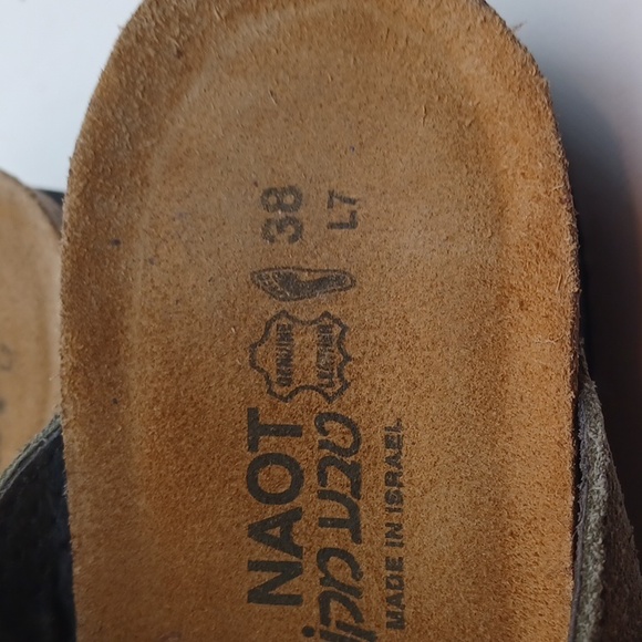 NAOT Ashley Like New Metal Stud Sandals Suede Leather 38 / 7 Cork Slide Green - Picture 9 of 14